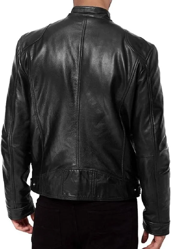 Mens Genuine Leather Biker Jacket Black & BROWN Lambskin Leather Jacket Real Leather Motorcycle Jacket Mans