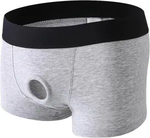 Men's Hole in Front Boxer Briefs Cut Out Sexy Low Waist Trunks Underwear Soft Stretch Comfortable Under Panties for Men