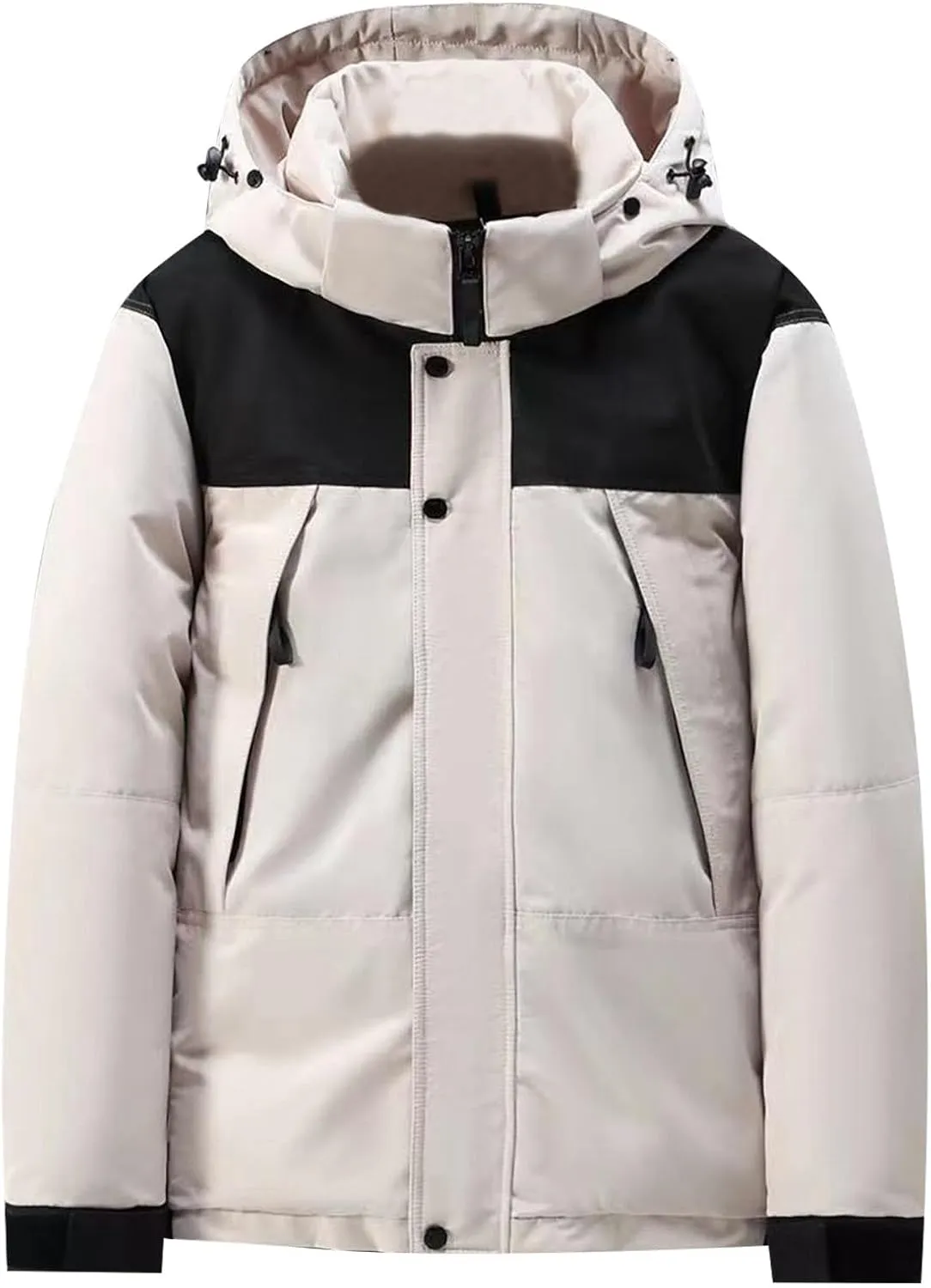 Mens Hooded Outdoor Jacket High Collar Two Color Splicin Cotton Padded Coat Detachable Hat Long Sleeve Jacket