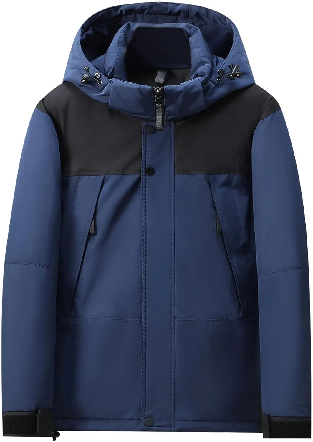 Mens Hooded Outdoor Jacket High Collar Two Color Splicin Cotton Padded Coat Detachable Hat Long Sleeve Jacket