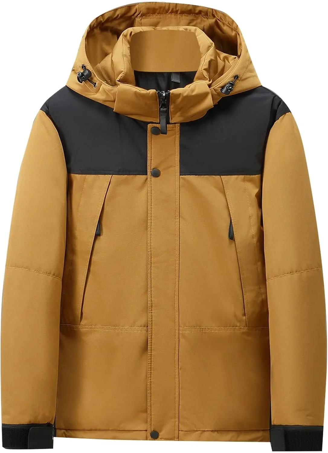 Mens Hooded Outdoor Jacket High Collar Two Color Splicin Cotton Padded Coat Detachable Hat Long Sleeve Jacket