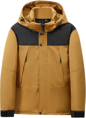 Mens Hooded Outdoor Jacket High Collar Two Color Splicin Cotton Padded Coat Detachable Hat Long Sleeve Jacket