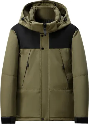 Mens Hooded Outdoor Jacket High Collar Two Color Splicin Cotton Padded Coat Detachable Hat Long Sleeve Jacket