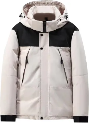 Mens Hooded Outdoor Jacket High Collar Two Color Splicin Cotton Padded Coat Detachable Hat Long Sleeve Jacket