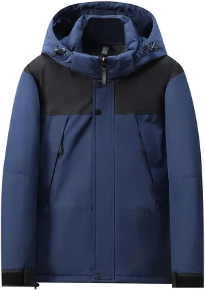 Mens Hooded Outdoor Jacket High Collar Two Color Splicin Cotton Padded Coat Detachable Hat Long Sleeve Jacket