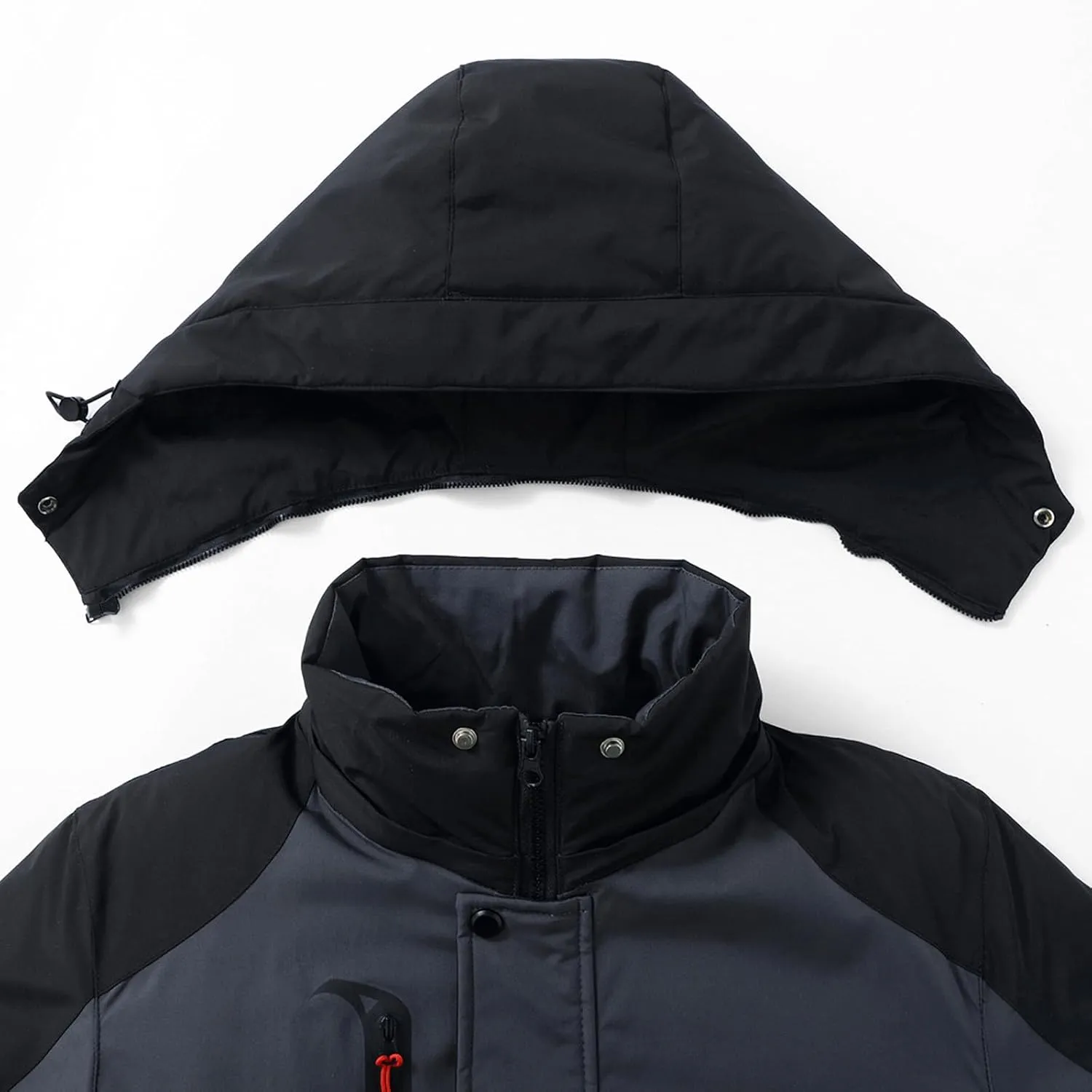 Mens Hooded Outdoor Jacket Two Color Splicing Cotton Padded Coat Detachable Hat Long Sleeve Fleece Long Jacket