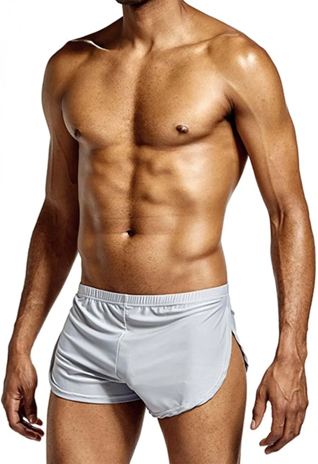 Men's Ice Silk Boxer Briefs Side Split Seamless Sexy Low Waist Underwear Breathable Soft Stretch Comfortable Underpants