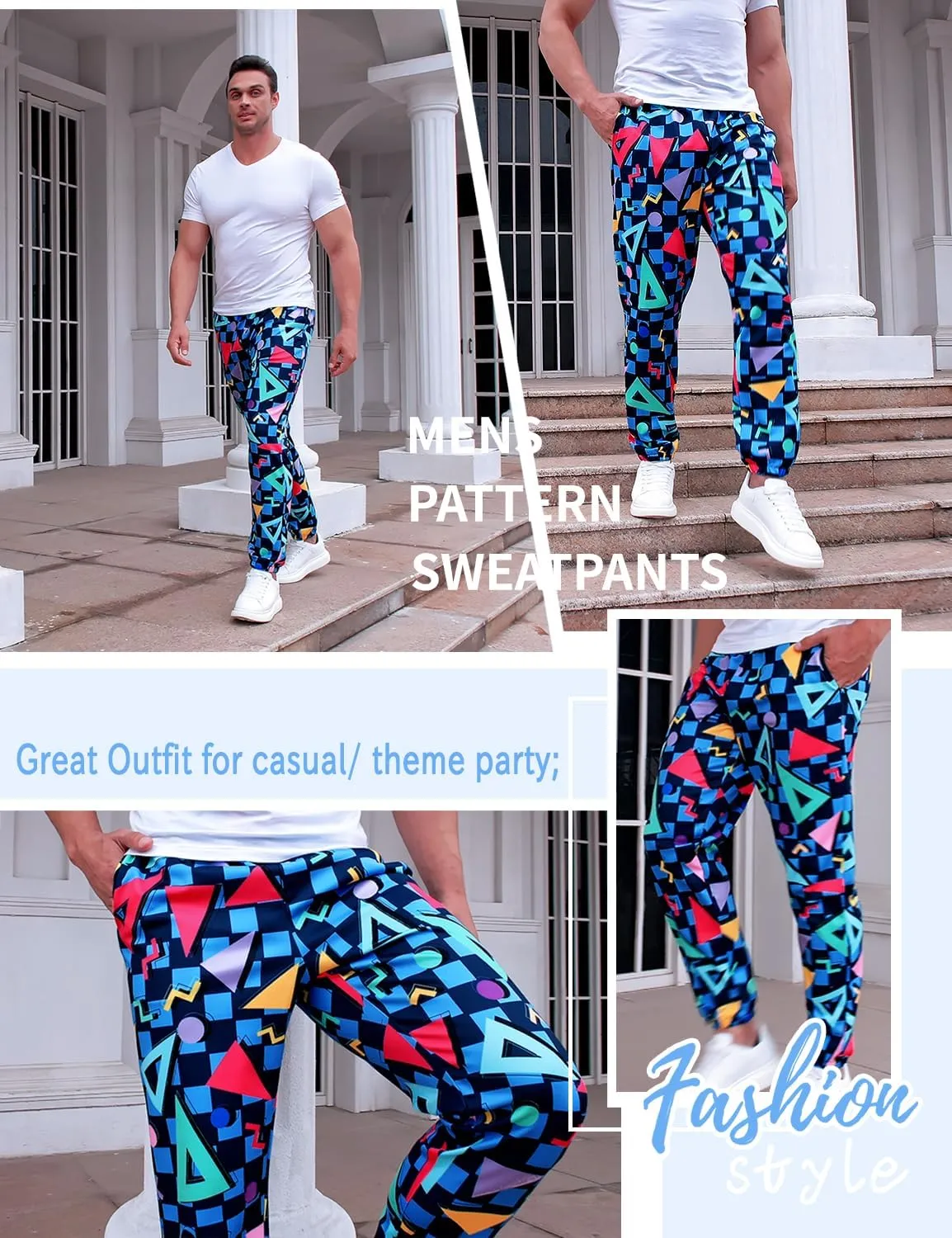 Men's Jogger Pants 80s Workout Costumes 90s Funny Sweatpants with Pockets Casual Sports Track Pants