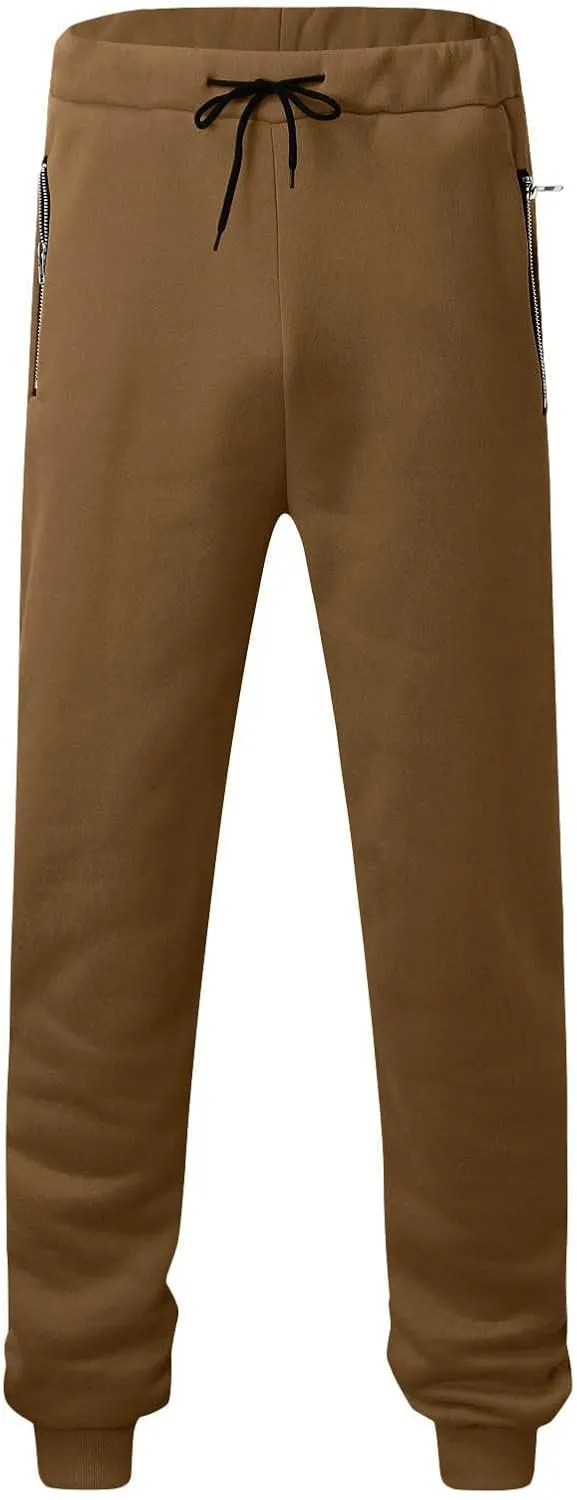 Men's Jogger Pants Slim Fit Elastic Waist Zipper Pockets Lightweight Drawstring Casual Daily Workout Athletic