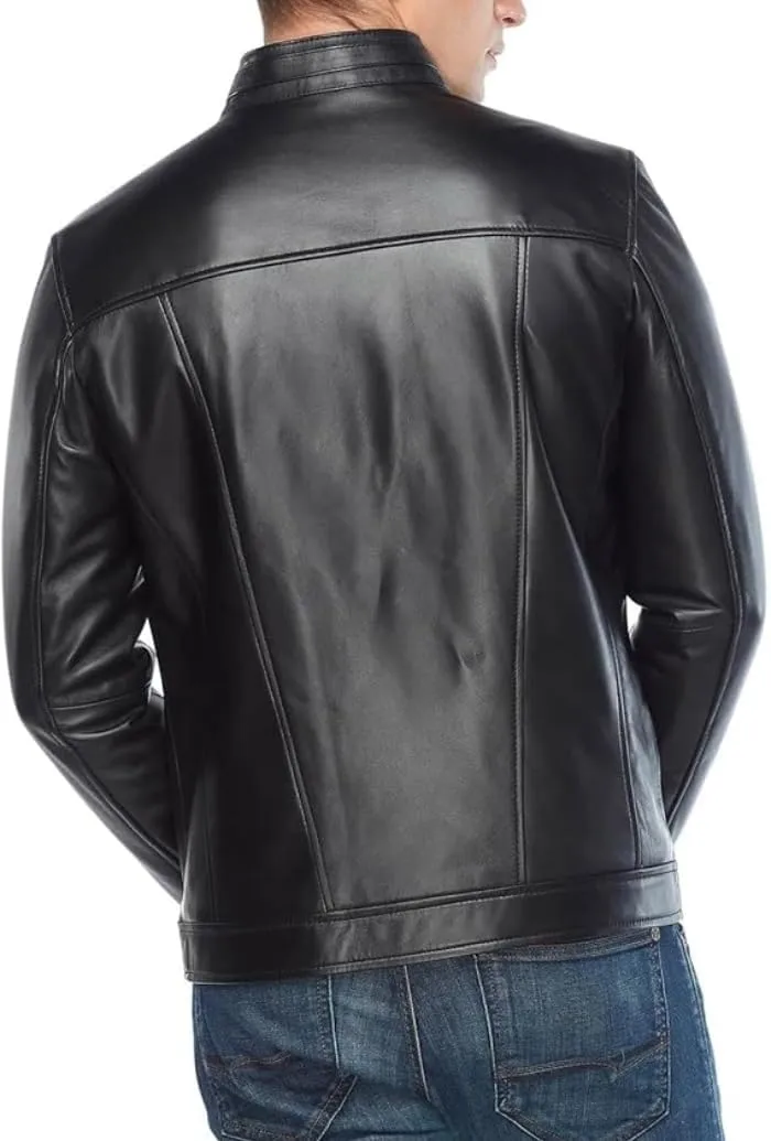 Men's Lambskin Leather Jacket Motorcycle - Men Black Genuine Leather Biker Jacket - Classic Black Leather Jacket