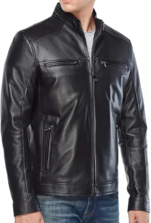 Men's Lambskin Leather Jacket Motorcycle - Men Black Genuine Leather Biker Jacket - Classic Black Leather Jacket