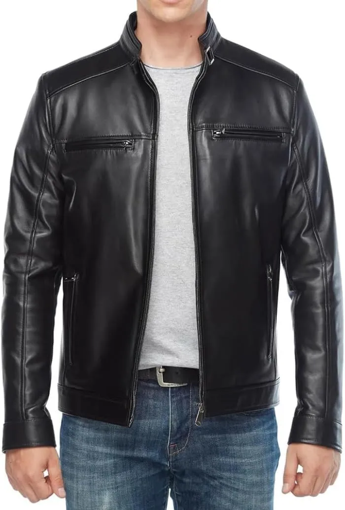 Men's Lambskin Leather Jacket Motorcycle - Men Black Genuine Leather Biker Jacket - Classic Black Leather Jacket