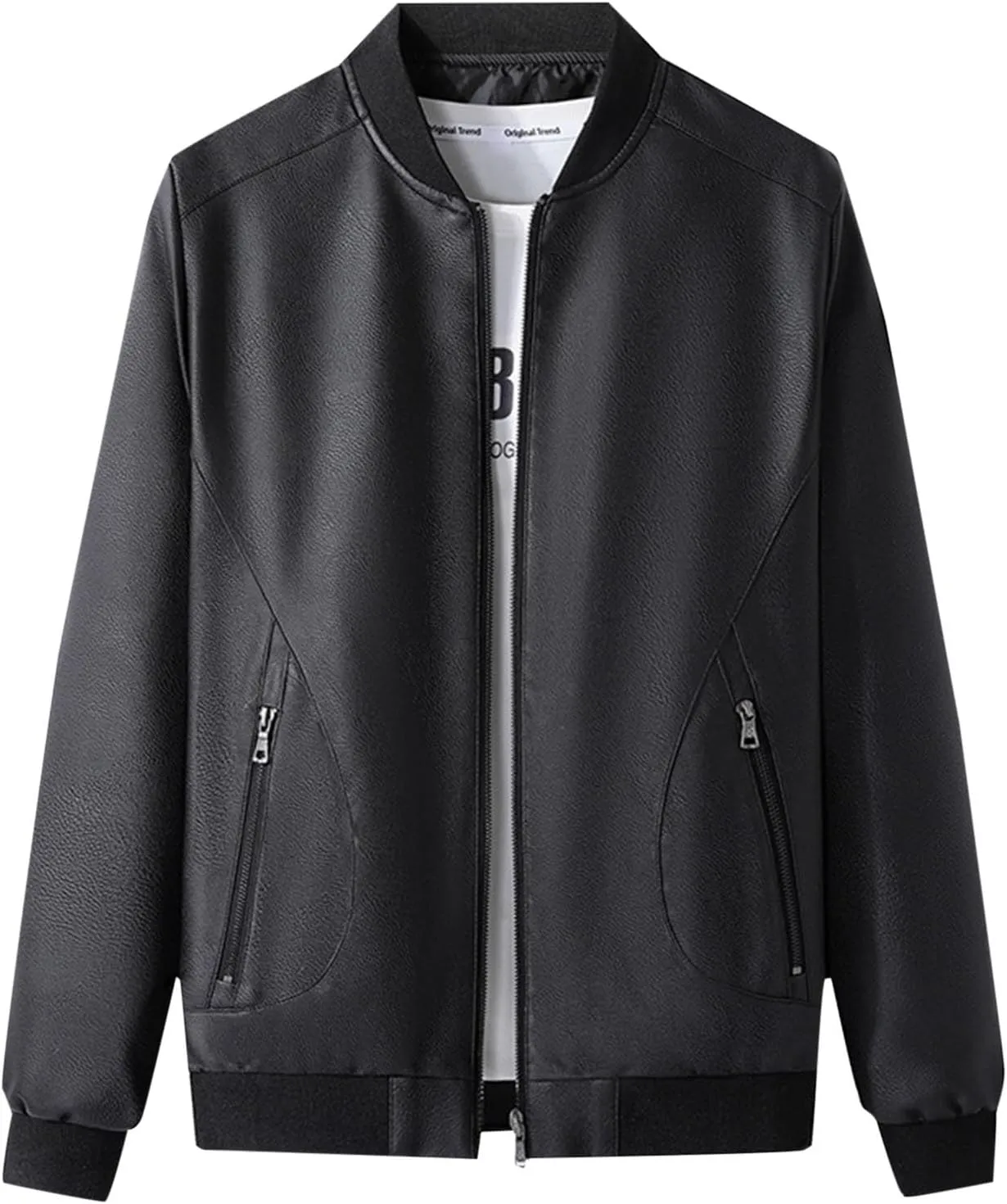 Mens Leather Jacket Casual Business Jacket Zip up Faux Leather Jacke Windproof Motorcycle Jacket Fashion Winter Coat