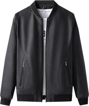 Mens Leather Jacket Casual Business Jacket Zip up Faux Leather Jacke Windproof Motorcycle Jacket Fashion Winter Coat