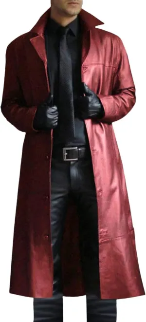 Mens Leather Trench Coat 2025 Full Length Vintage Classic Faux Leather Long Leather Jacket Winter Overcoat
