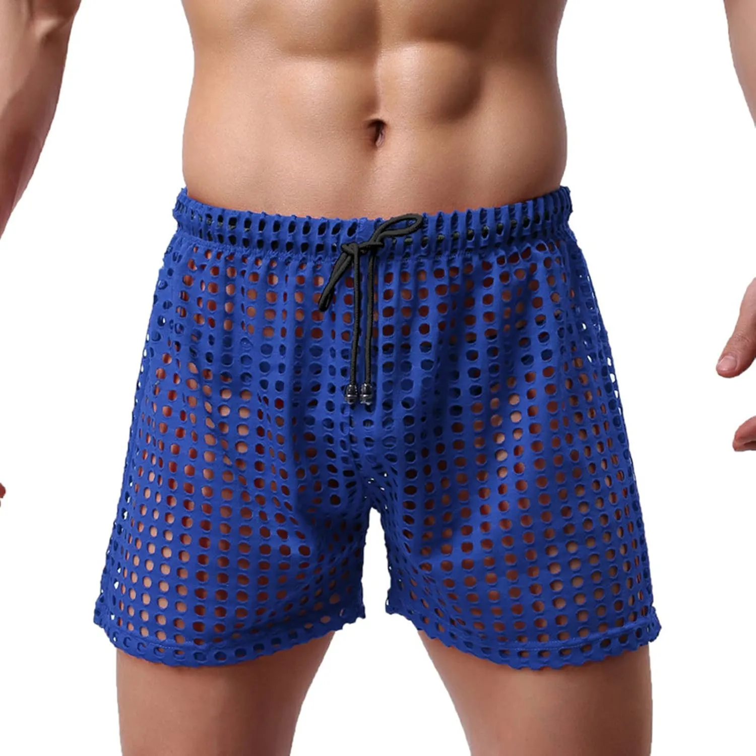 Men's Mesh Fishnet Boxer Briefs See-Through Sexy Low Waist Drawstring Underwear Ultra Breathable Male Erotic Lingerie