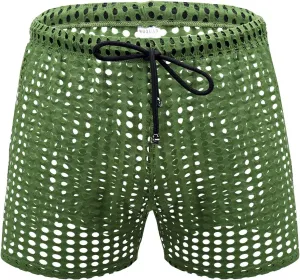 Men's Mesh Fishnet Boxer Briefs See-Through Sexy Low Waist Drawstring Underwear Ultra Breathable Male Erotic Lingerie