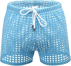 Men's Mesh Fishnet Boxer Briefs See-Through Sexy Low Waist Drawstring Underwear Ultra Breathable Male Erotic Lingerie
