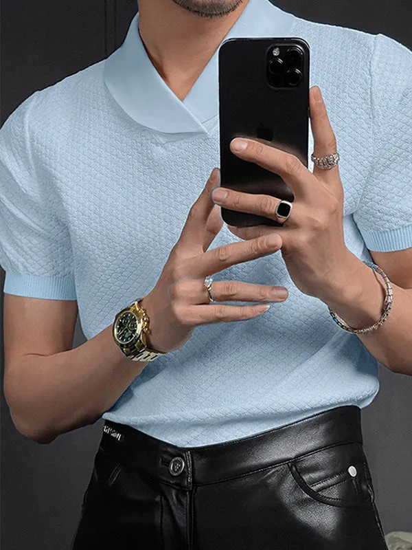 Mens Minimalist Textured Collared Long-Sleeve Shirt SKUK74977