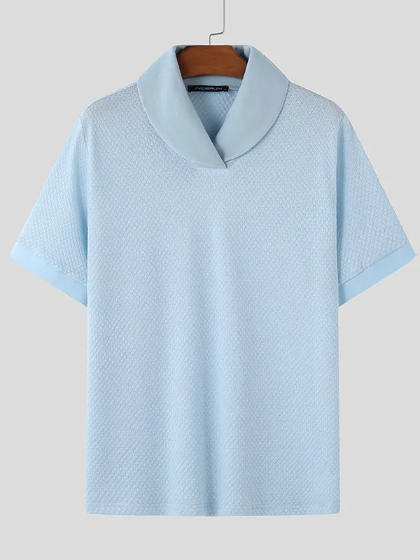 Mens Minimalist Textured Collared Long-Sleeve Shirt SKUK74977