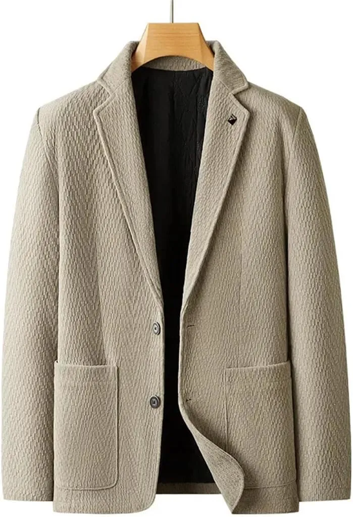 Men's Padded Cotton Suit Jacket Coat with Pocket Casual Outerwear Solid Two-Button Blazer