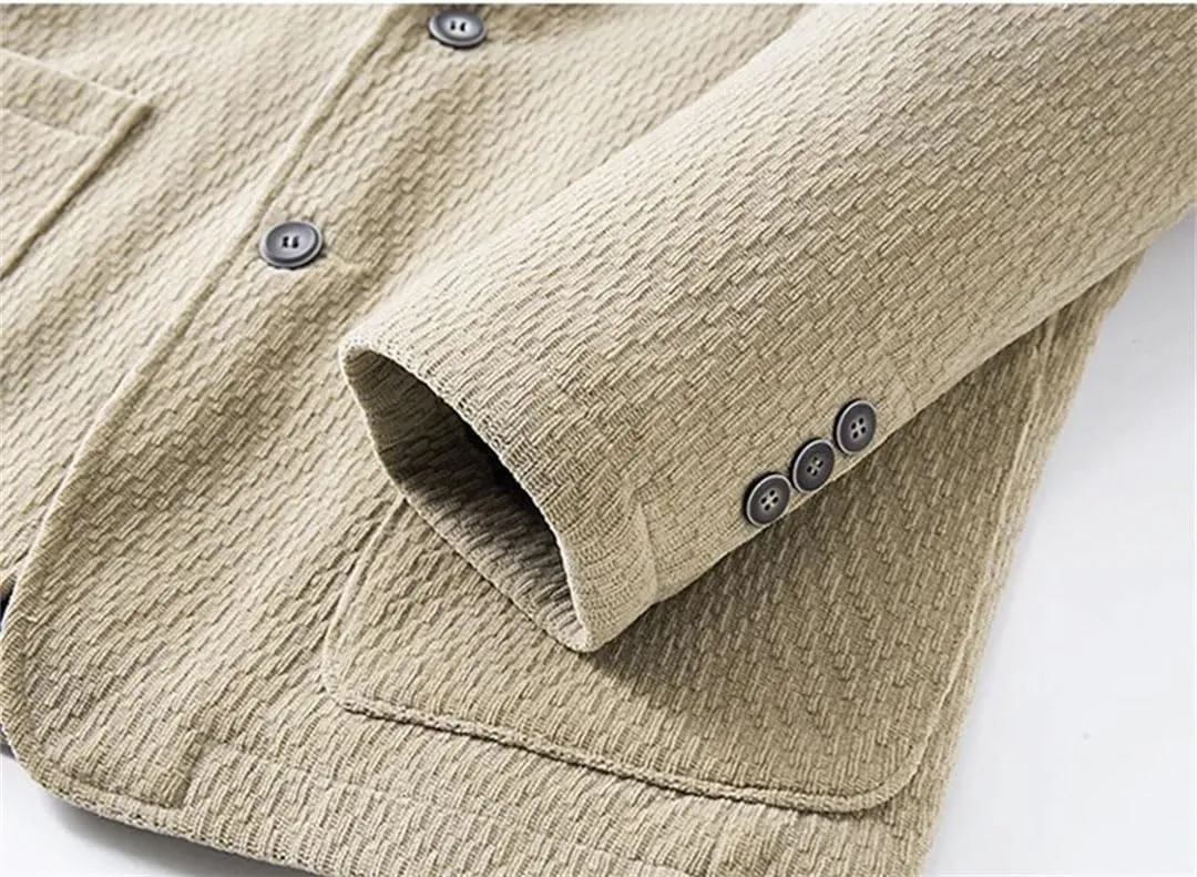 Men's Padded Cotton Suit Jacket Coat with Pocket Casual Outerwear Solid Two-Button Blazer