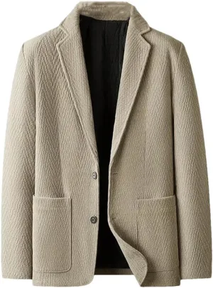 Men's Padded Cotton Suit Jacket Coat with Pocket Casual Outerwear Solid Two-Button Blazer