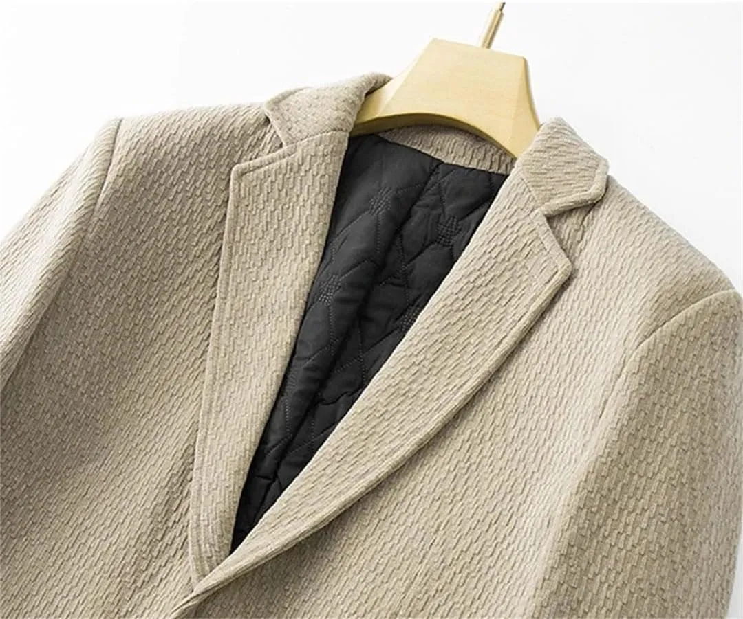 Men's Padded Cotton Suit Jacket Coat with Pocket Casual Outerwear Solid Two-Button Blazer