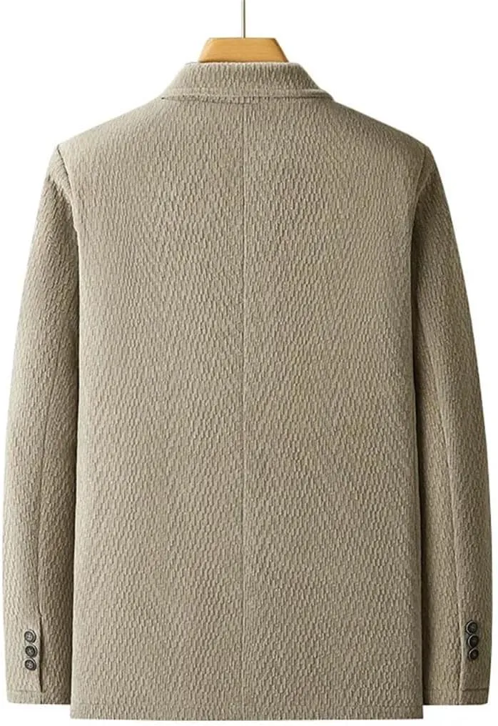 Men's Padded Cotton Suit Jacket Coat with Pocket Casual Outerwear Solid Two-Button Blazer