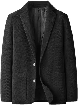 Men's Padded Cotton Suit Jacket Coat with Pocket Casual Outerwear Solid Two-Button Blazer