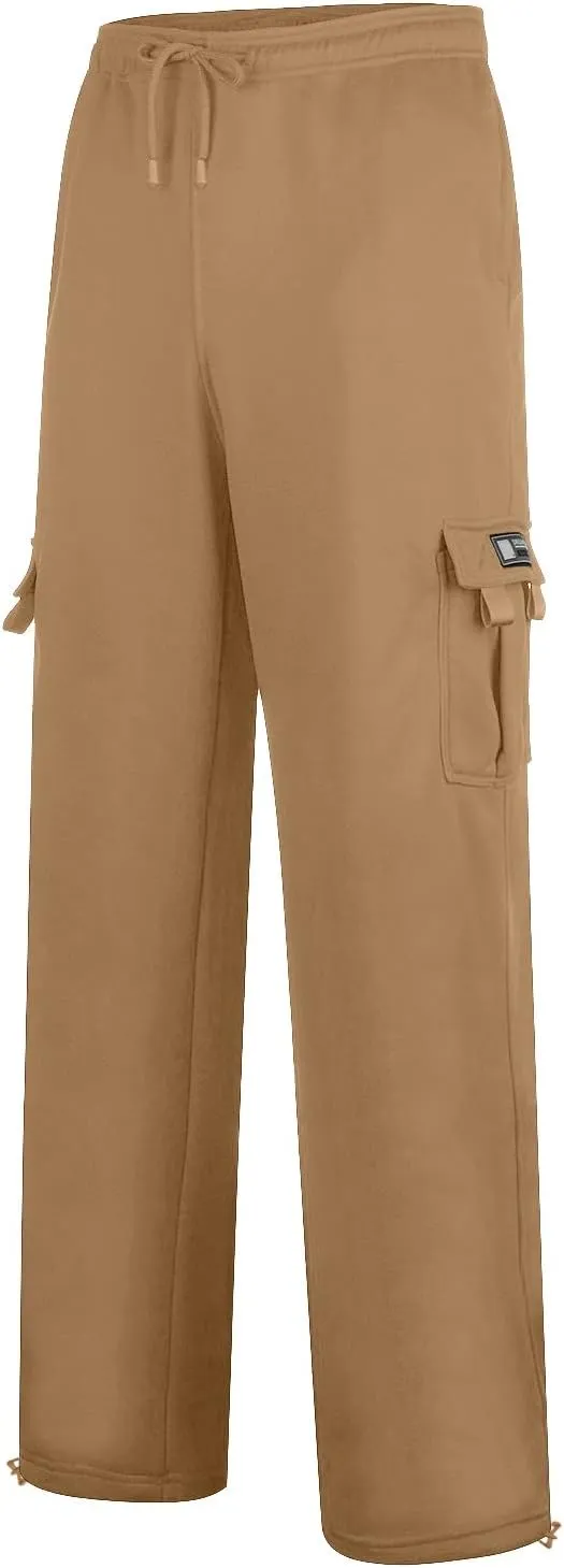 Men's Rope Loosening Waist Solid Color Cargo Pants Loose Sports Trousers with Pockets Hiking Joggers Gym Sweatpant