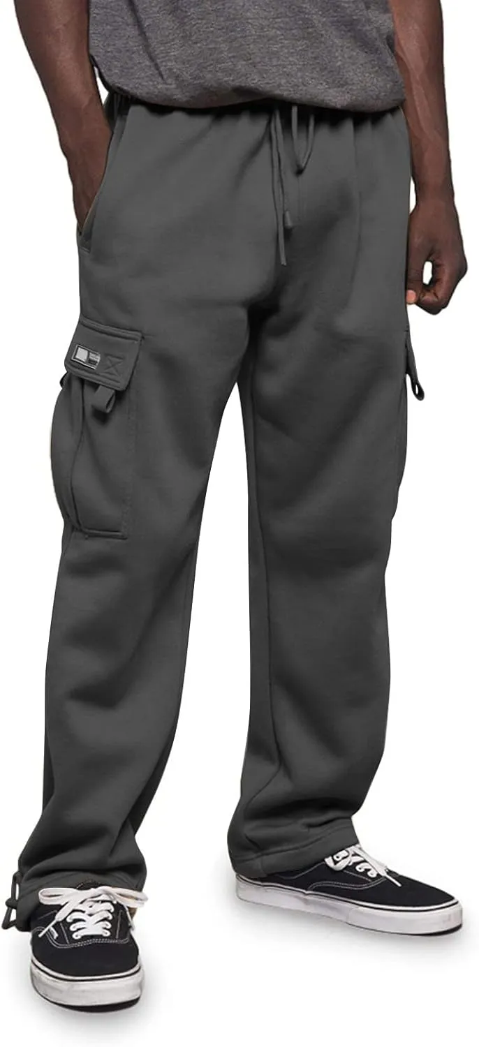 Men's Rope Loosening Waist Solid Color Cargo Pants Loose Sports Trousers with Pockets Hiking Joggers Gym Sweatpant