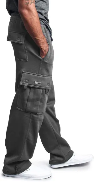 Men's Rope Loosening Waist Solid Color Cargo Pants Loose Sports Trousers with Pockets Hiking Joggers Gym Sweatpant