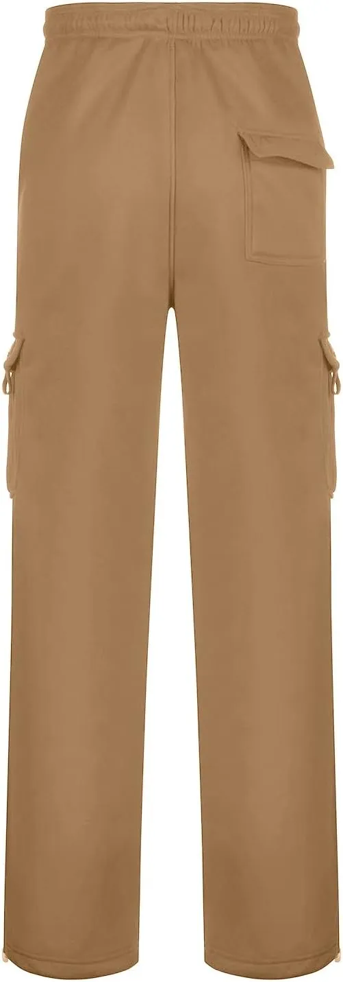 Men's Rope Loosening Waist Solid Color Cargo Pants Loose Sports Trousers with Pockets Hiking Joggers Gym Sweatpant