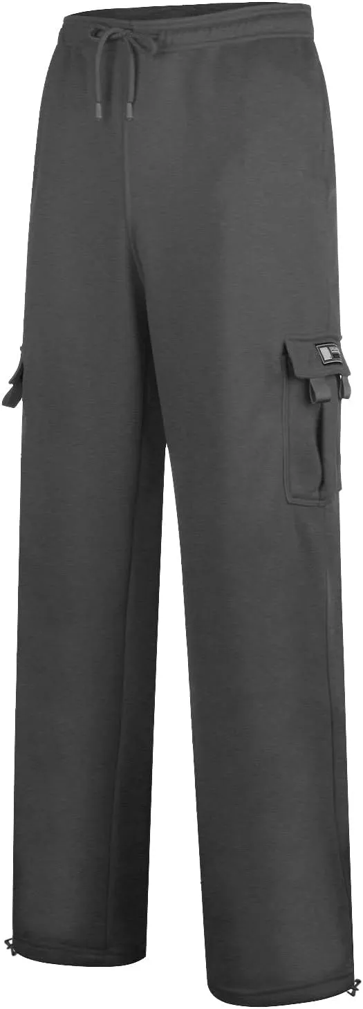Men's Rope Loosening Waist Solid Color Cargo Pants Loose Sports Trousers with Pockets Hiking Joggers Gym Sweatpant
