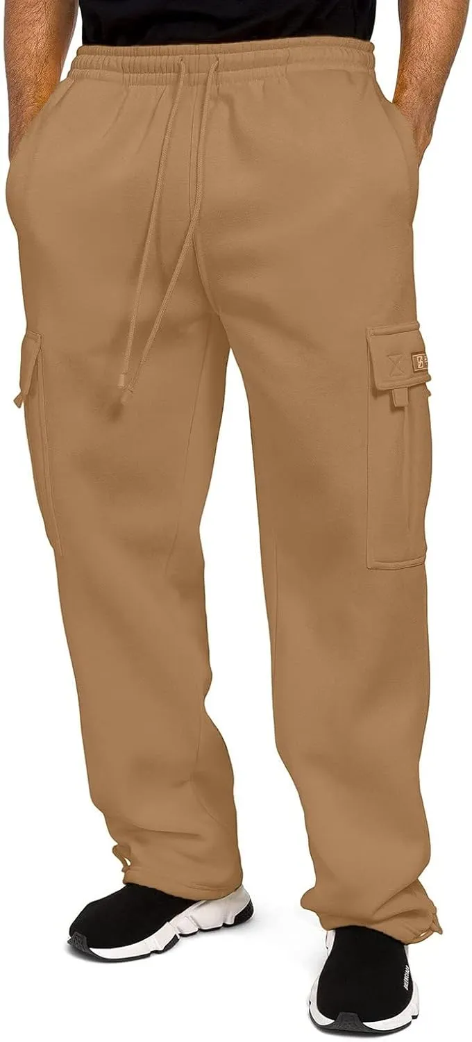 Men's Rope Loosening Waist Solid Color Cargo Pants Loose Sports Trousers with Pockets Hiking Joggers Gym Sweatpant