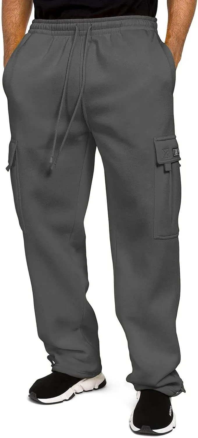 Men's Rope Loosening Waist Solid Color Cargo Pants Loose Sports Trousers with Pockets Hiking Joggers Gym Sweatpant