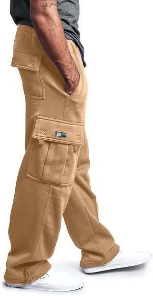 Men's Rope Loosening Waist Solid Color Cargo Pants Loose Sports Trousers with Pockets Hiking Joggers Gym Sweatpant