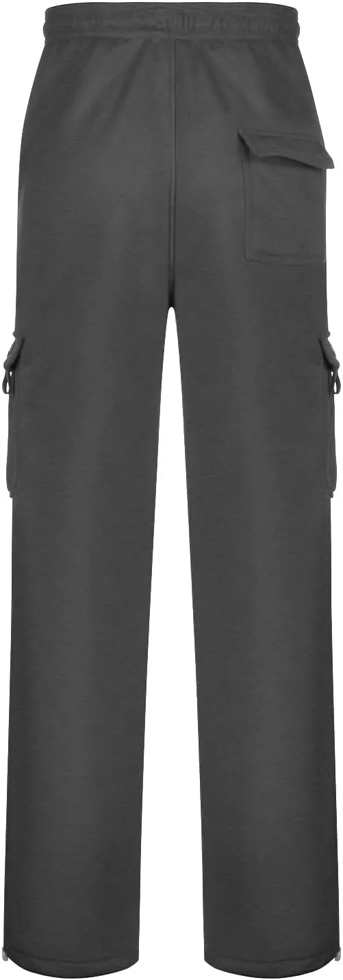 Men's Rope Loosening Waist Solid Color Cargo Pants Loose Sports Trousers with Pockets Hiking Joggers Gym Sweatpant