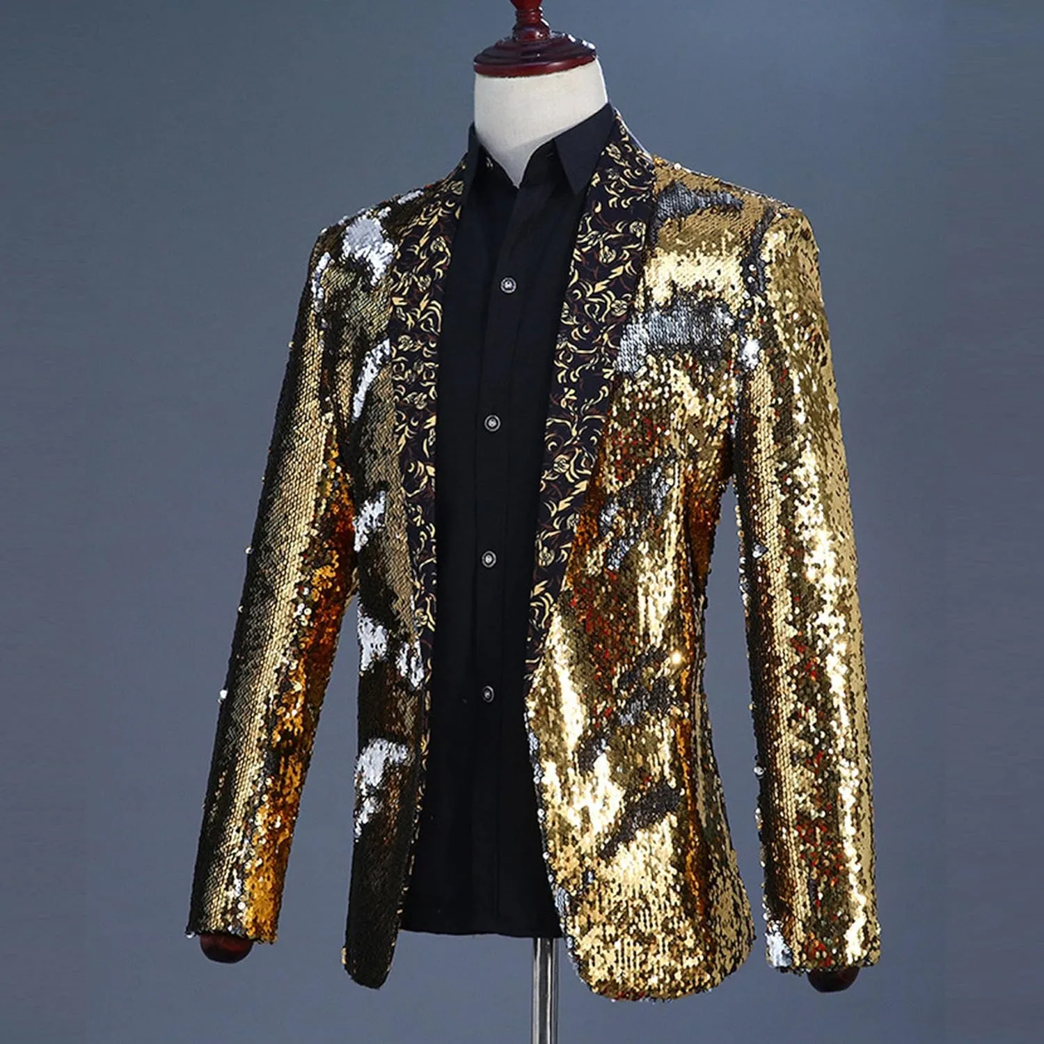 Mens Sequin Blazer Tuxedo Party Prom Fashion Metallic Jacket Shiny Outfit Wedding Tuxedo One Button Jacket
