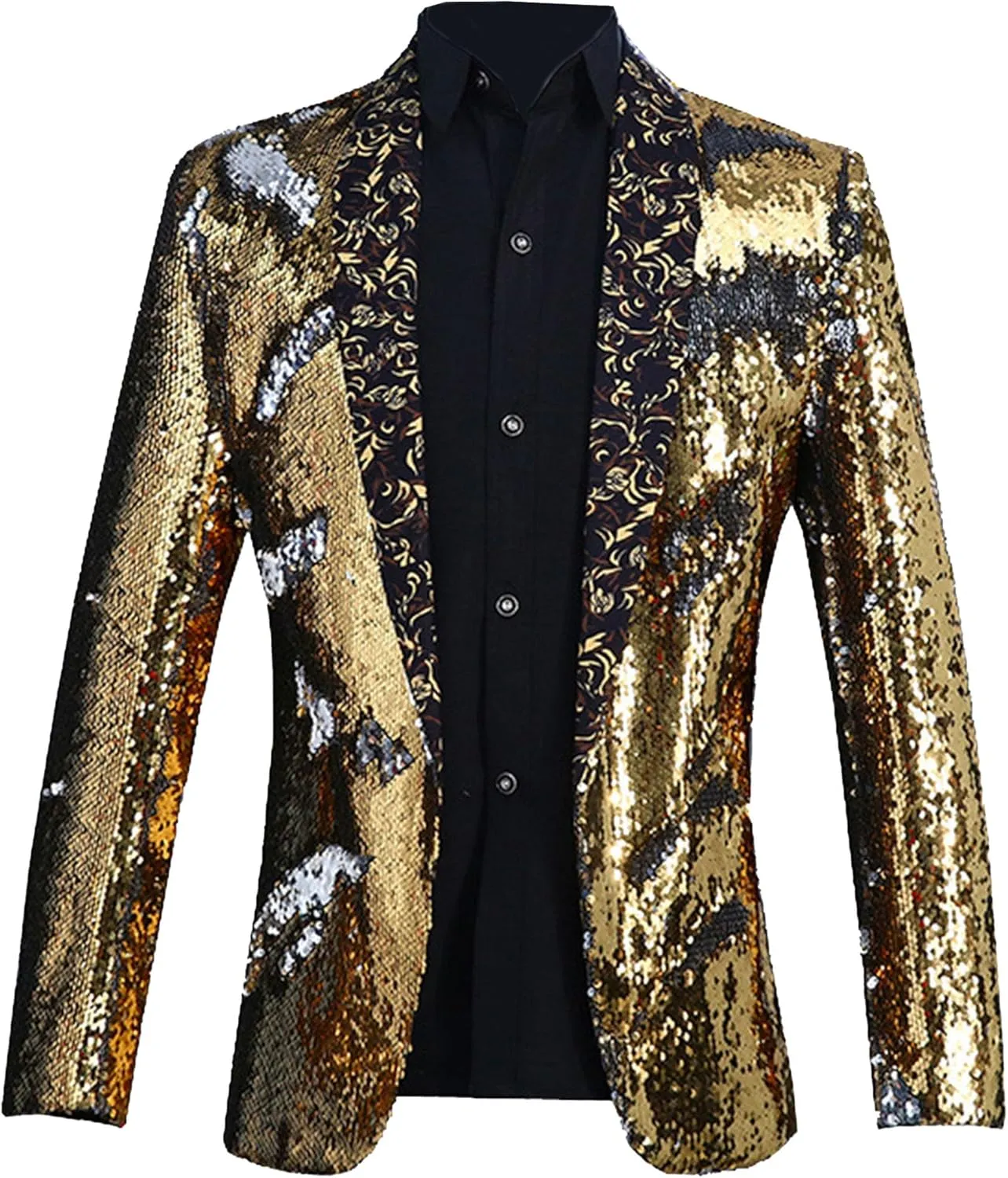 Mens Sequin Blazer Tuxedo Party Prom Fashion Metallic Jacket Shiny Outfit Wedding Tuxedo One Button Jacket