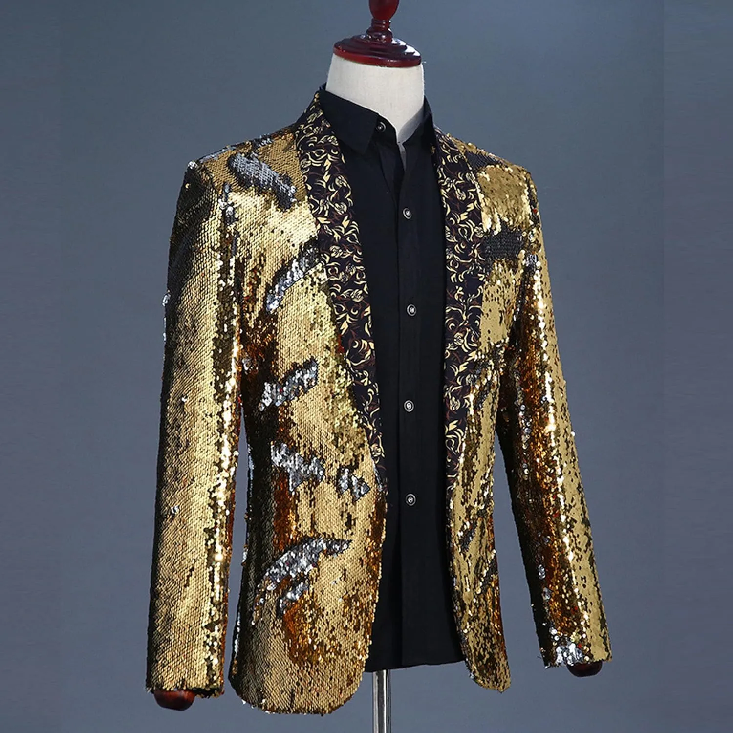 Mens Sequin Blazer Tuxedo Party Prom Fashion Metallic Jacket Shiny Outfit Wedding Tuxedo One Button Jacket
