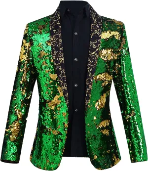 Mens Sequin Blazer Tuxedo Party Prom Fashion Metallic Jacket Shiny Outfit Wedding Tuxedo One Button Jacket