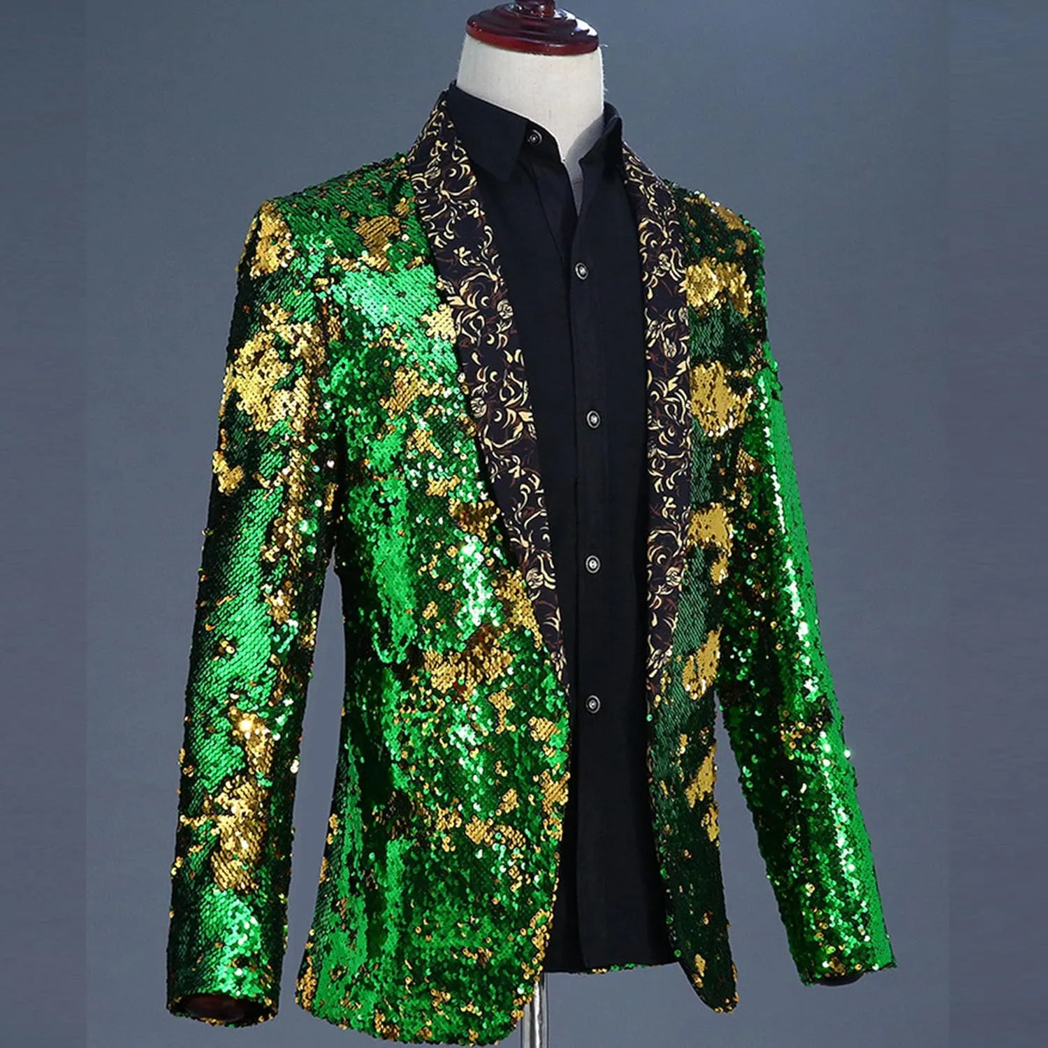 Mens Sequin Blazer Tuxedo Party Prom Fashion Metallic Jacket Shiny Outfit Wedding Tuxedo One Button Jacket