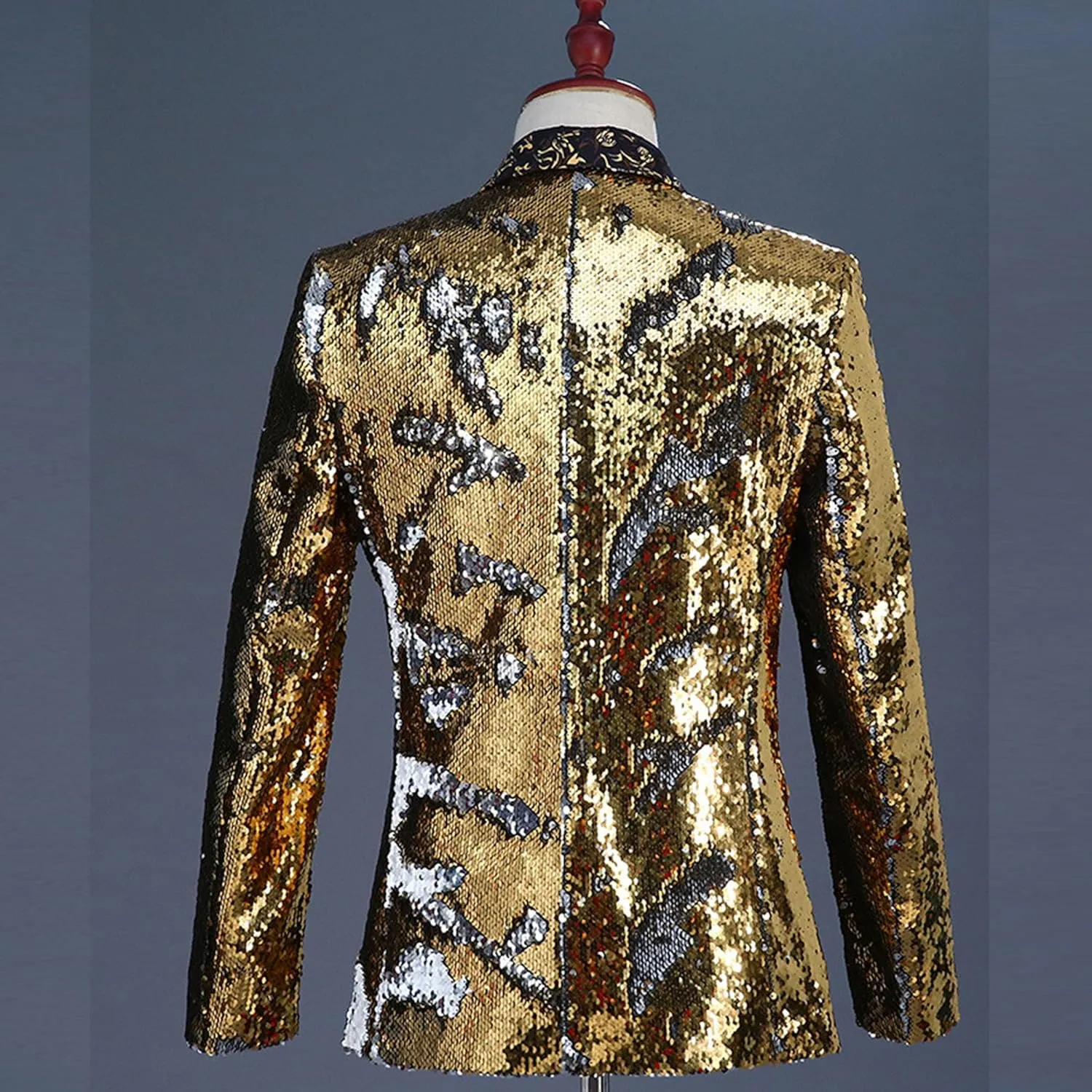 Mens Sequin Blazer Tuxedo Party Prom Fashion Metallic Jacket Shiny Outfit Wedding Tuxedo One Button Jacket