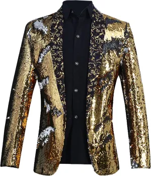 Mens Sequin Blazer Tuxedo Party Prom Fashion Metallic Jacket Shiny Outfit Wedding Tuxedo One Button Jacket