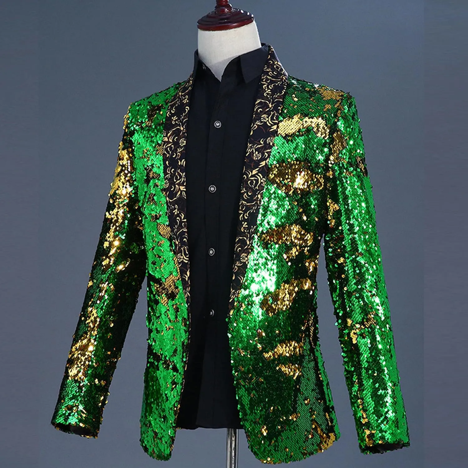 Mens Sequin Blazer Tuxedo Party Prom Fashion Metallic Jacket Shiny Outfit Wedding Tuxedo One Button Jacket
