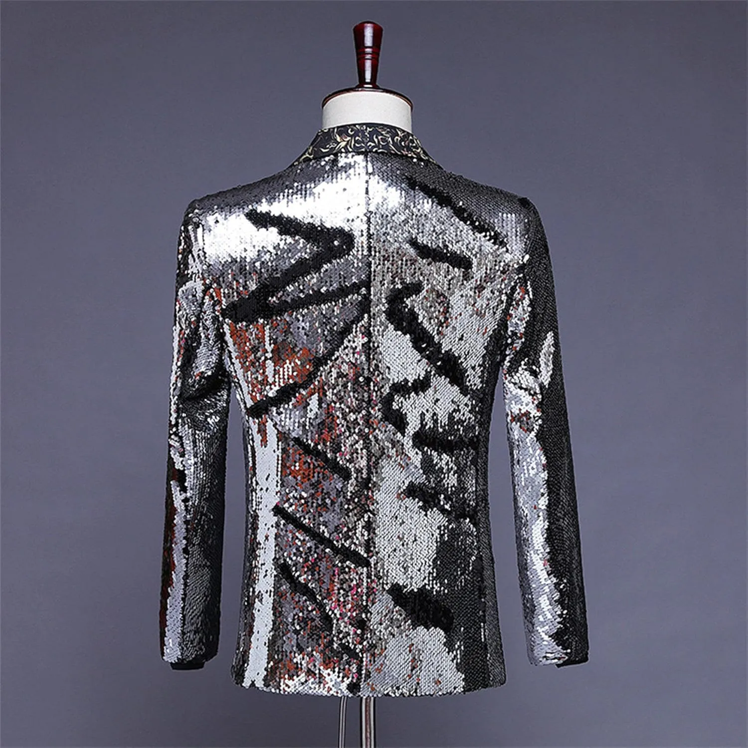 Mens Sequin Blazer Tuxedo Party Prom Fashion Metallic Jacket Shiny Outfit Wedding Tuxedo One Button Jacket