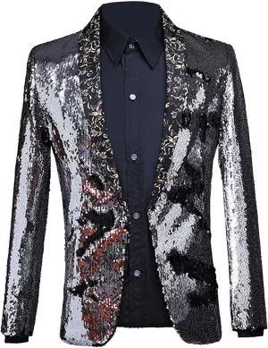 Mens Sequin Blazer Tuxedo Party Prom Fashion Metallic Jacket Shiny Outfit Wedding Tuxedo One Button Jacket