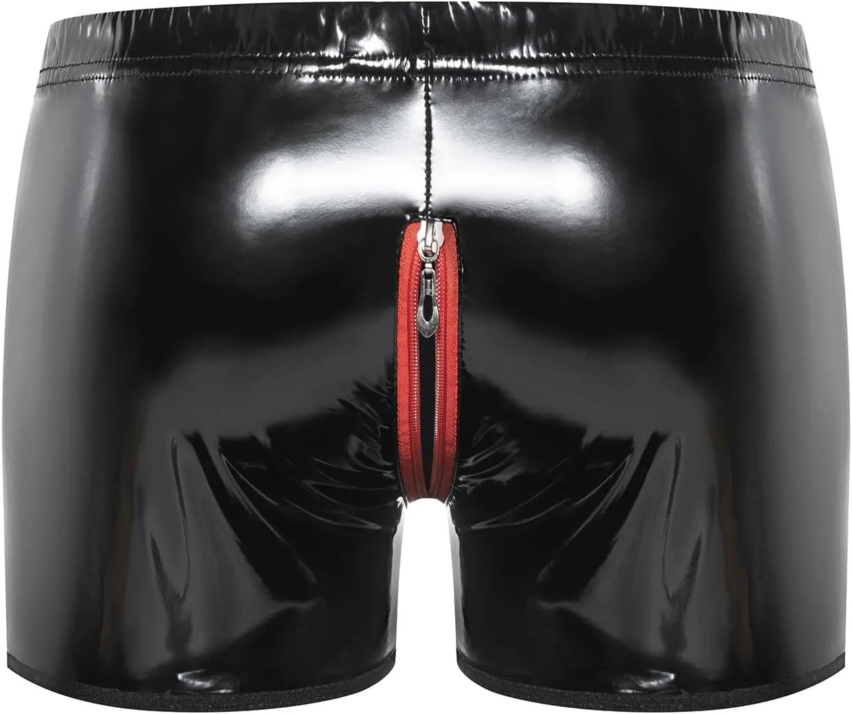 Mens Shiny Leather Boxer, Sexy Below Open Crotch, Wetlook PU Leather, Comfort Stretch Waistband